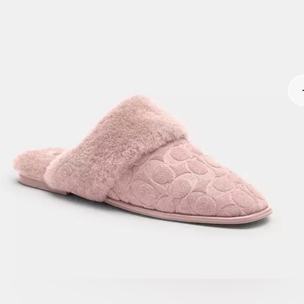 Coach Blush Sherpa Flat Mule Fur Lined Slippers